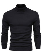 Mock Neck Sweater Knitted Black Men's Long Sleeve Pullover – Casual, Office, Gift