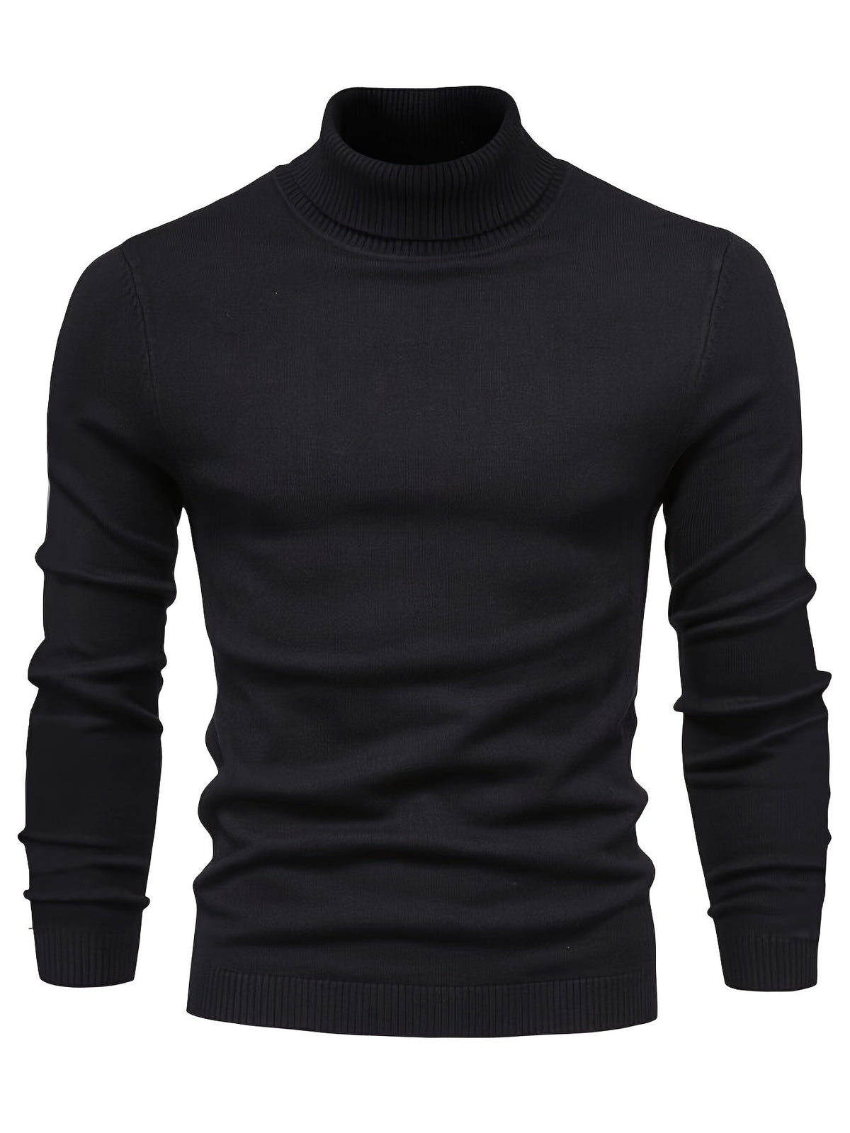 Mock Neck Sweater Knitted Black Men's Long Sleeve Pullover – Casual, Office, Gift