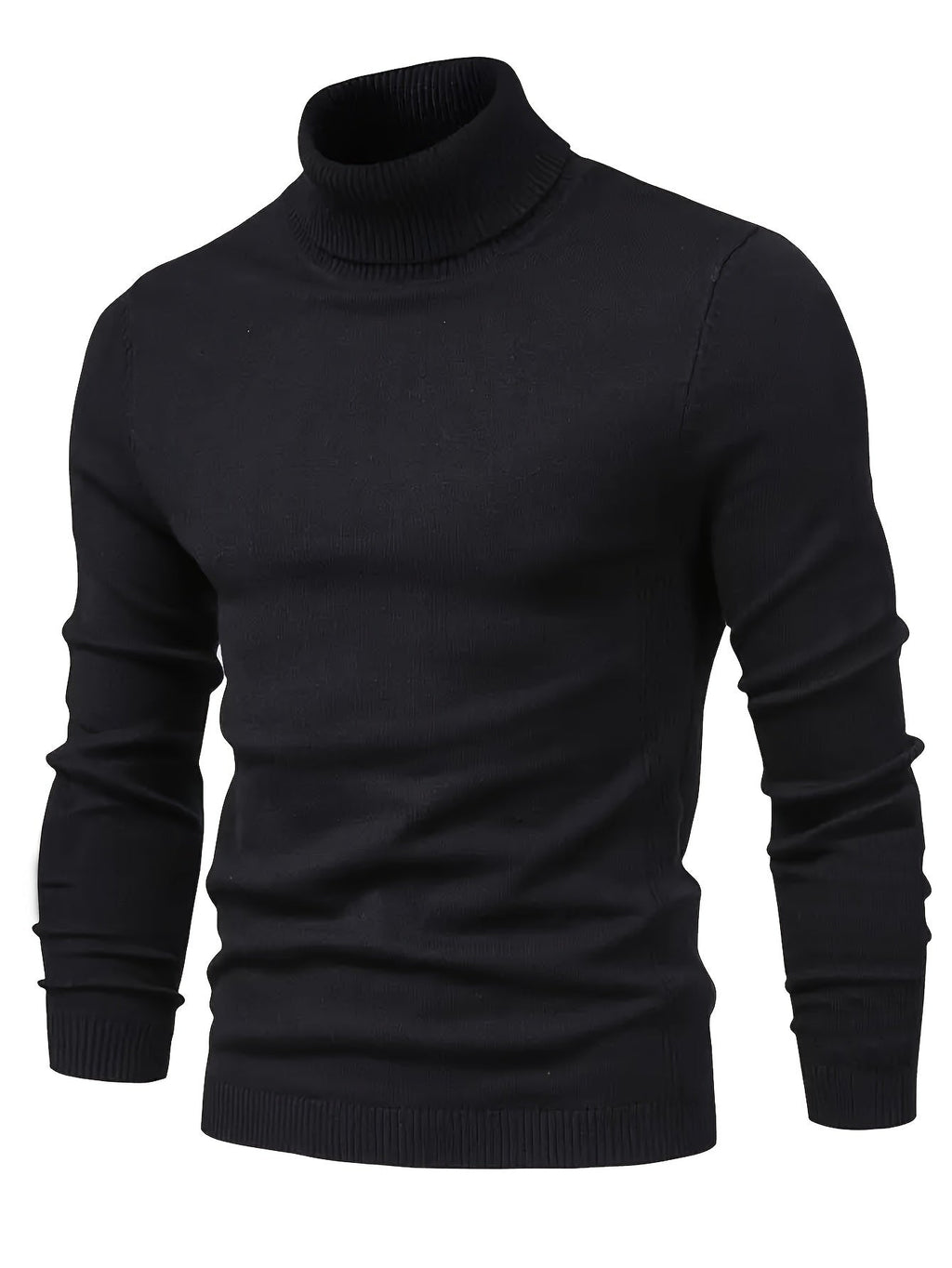 Mock Neck Sweater Knitted Black Men's Long Sleeve Pullover – Casual, Office, Gift