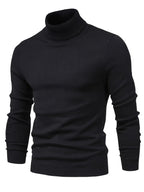 Mock Neck Sweater Knitted Black Men's Long Sleeve Pullover – Casual, Office, Gift