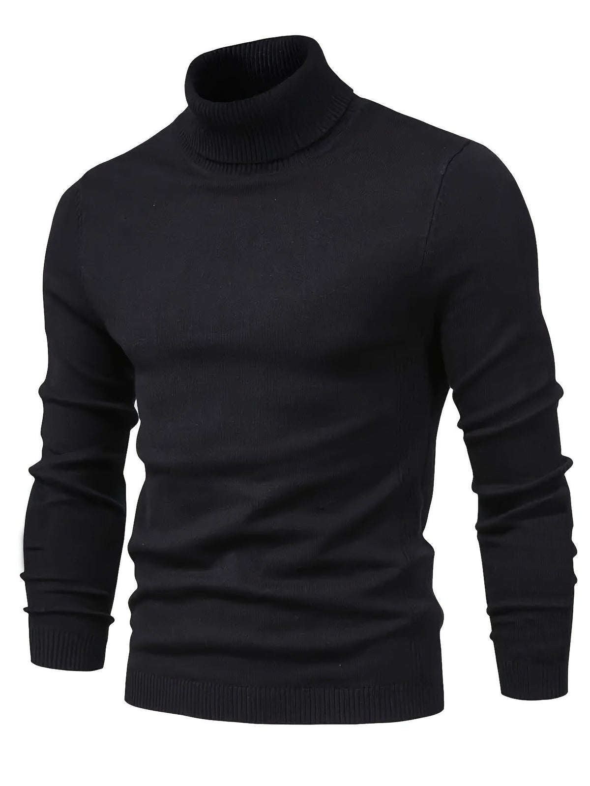 Mock Neck Sweater Knitted Black Men's Long Sleeve Pullover – Casual, Office, Gift