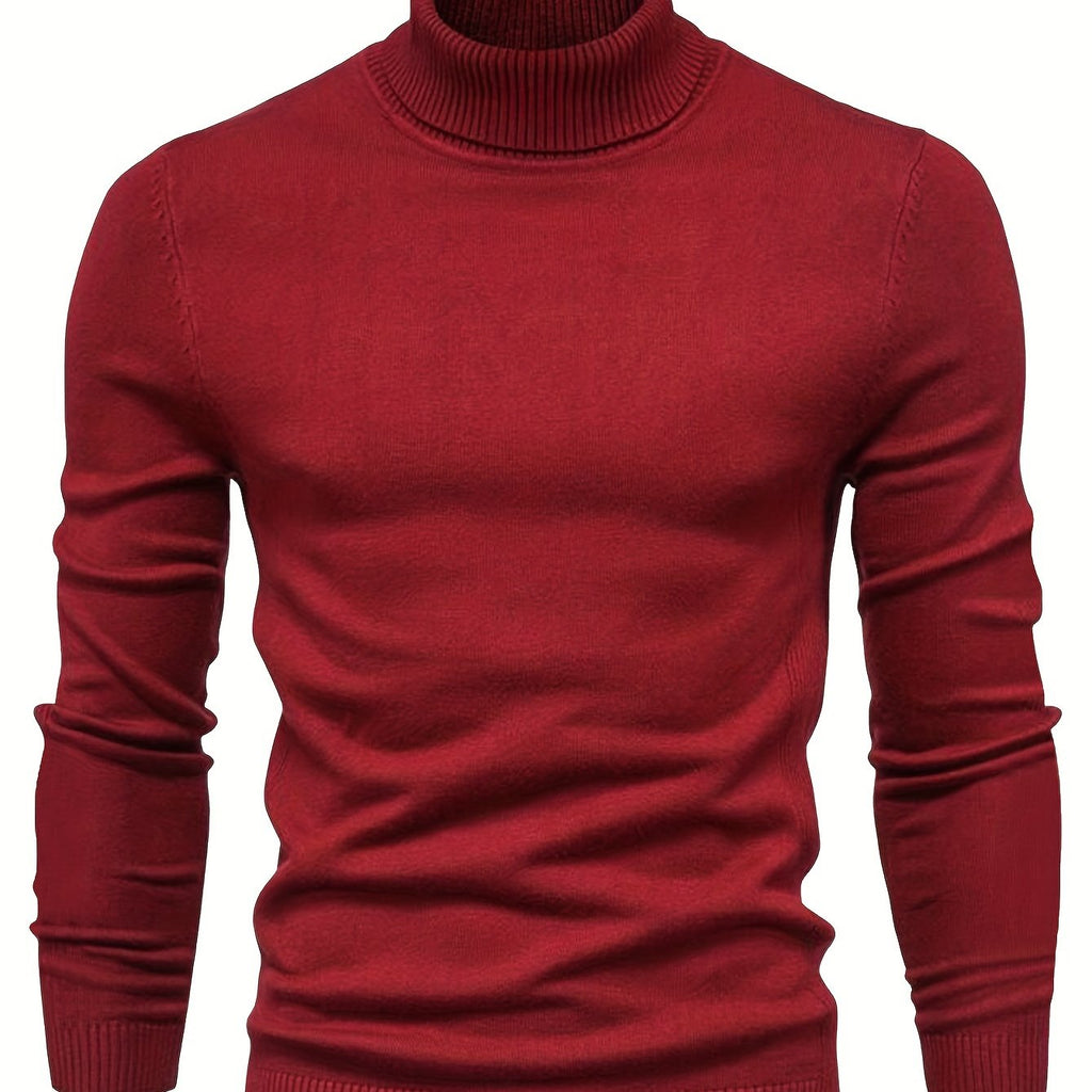 Mock Neck Sweater Knitted Black Men's Long Sleeve Pullover – Casual, Office, Gift