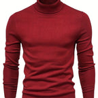Mock Neck Sweater Knitted Black Men's Long Sleeve Pullover – Casual, Office, Gift