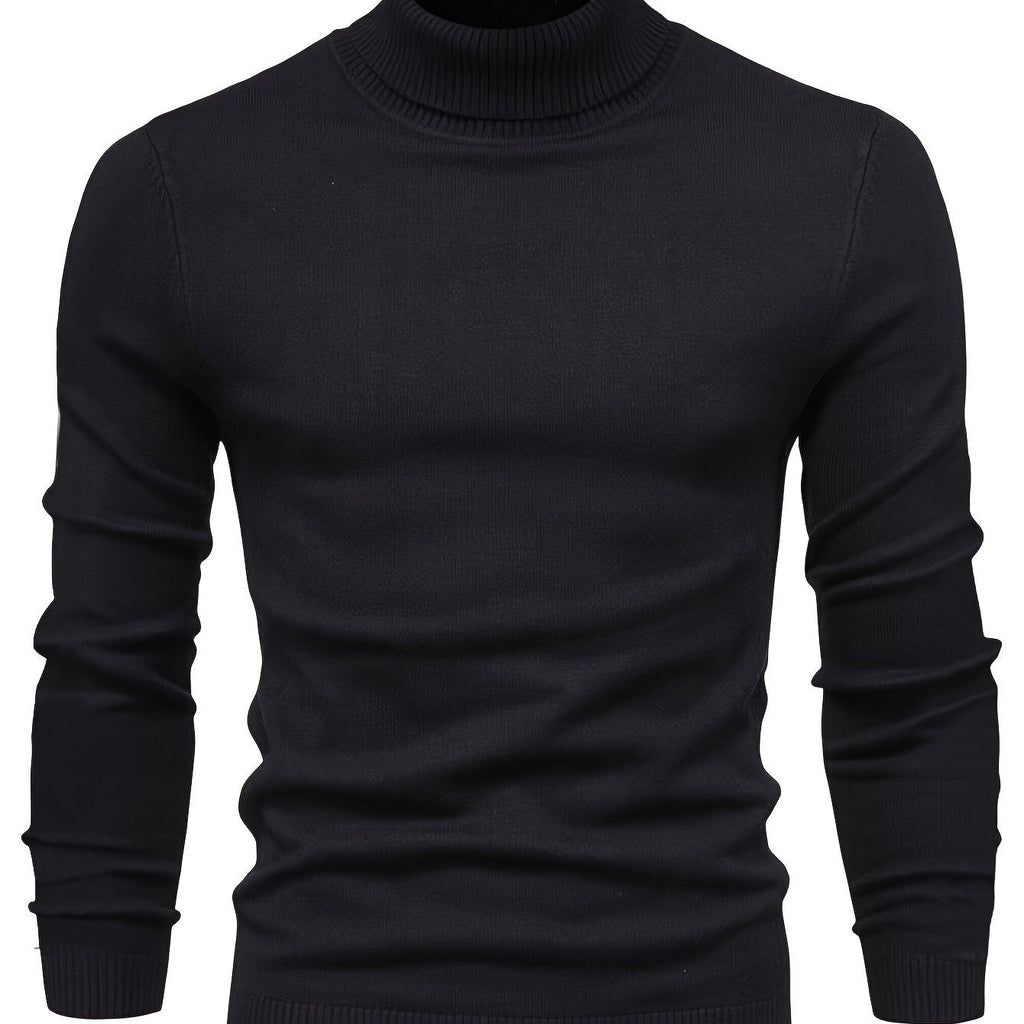 Mock Neck Sweater Knitted Black Men's Long Sleeve Pullover – Casual, Office, Gift