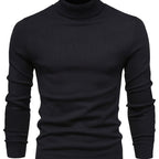 Mock Neck Sweater Knitted Black Men's Long Sleeve Pullover – Casual, Office, Gift
