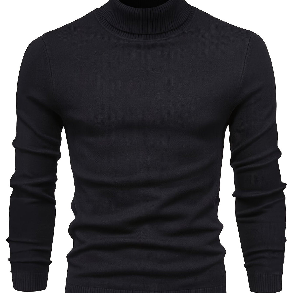 Mock Neck Sweater Knitted Black Men's Long Sleeve Pullover – Casual, Office, Gift