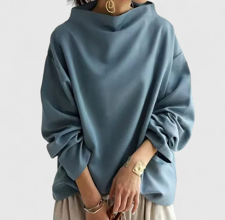 Mock Neck Sweatshirt Women's White Long Sleeve Pullover – Casual, Office · Werune