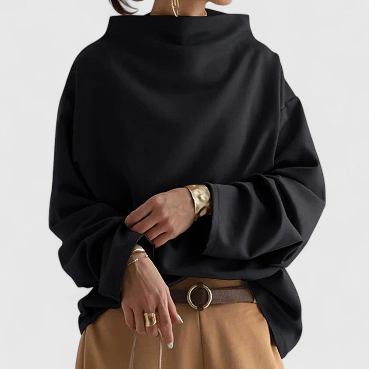 Mock Neck Sweatshirt Women's White Long Sleeve Pullover – Casual, Office · Werune