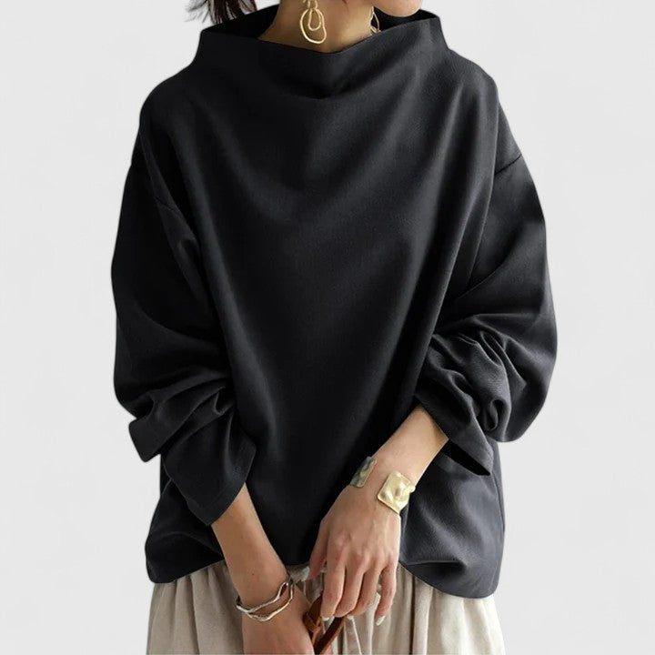 Mock Neck Sweatshirt Women's White Long Sleeve Pullover – Casual, Office · Werune
