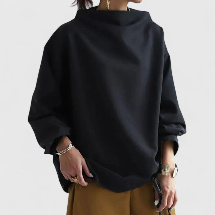 Mock Neck Sweatshirt Women's White Long Sleeve Pullover – Casual, Office · Werune