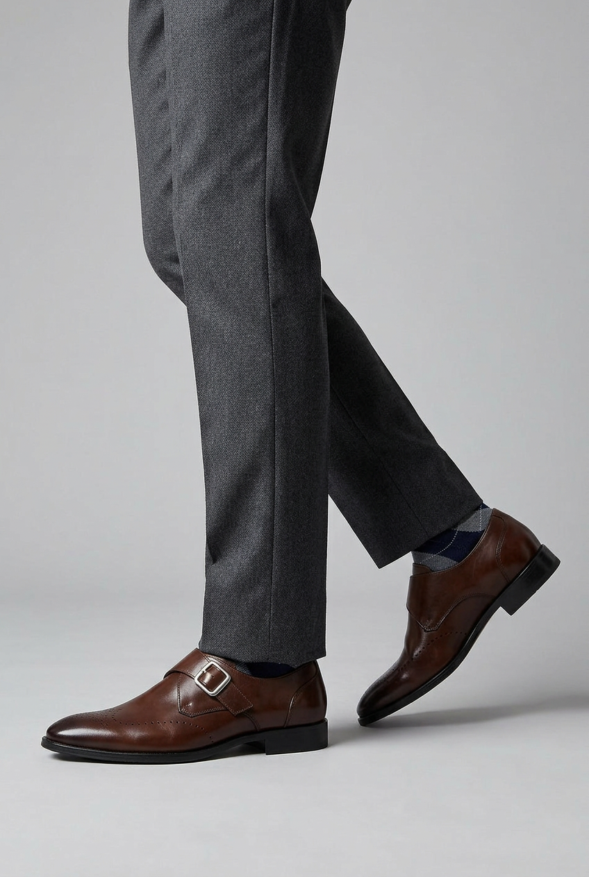 Monk Strap Brogues Leather Brown Men's Dress Shoes Cushioned Insole – Office, Wedding, Formal, Gift