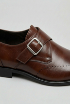 Monk Strap Brogues Leather Brown Men's Dress Shoes Cushioned Insole – Office, Wedding, Formal, Gift