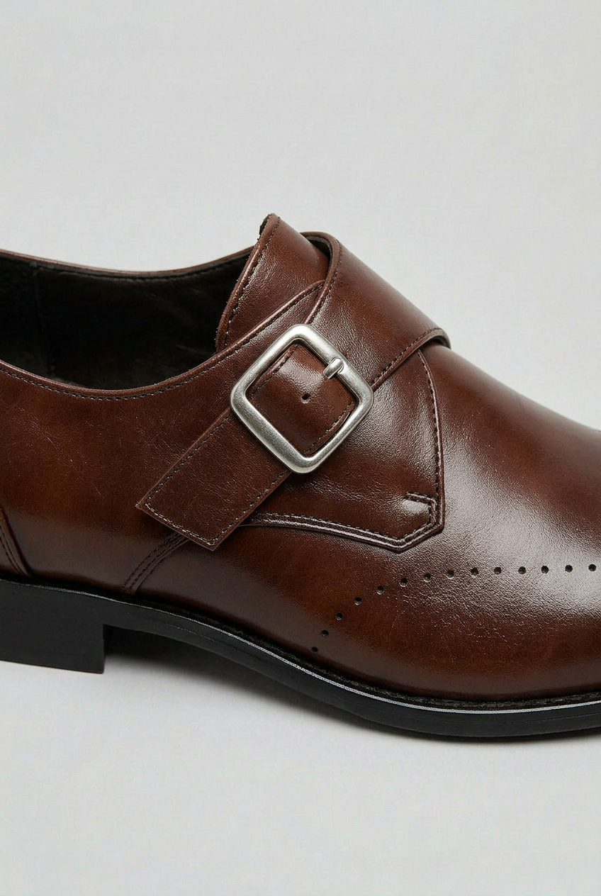 Monk Strap Brogues Leather Brown Men's Dress Shoes Cushioned Insole – Office, Wedding, Formal, Gift