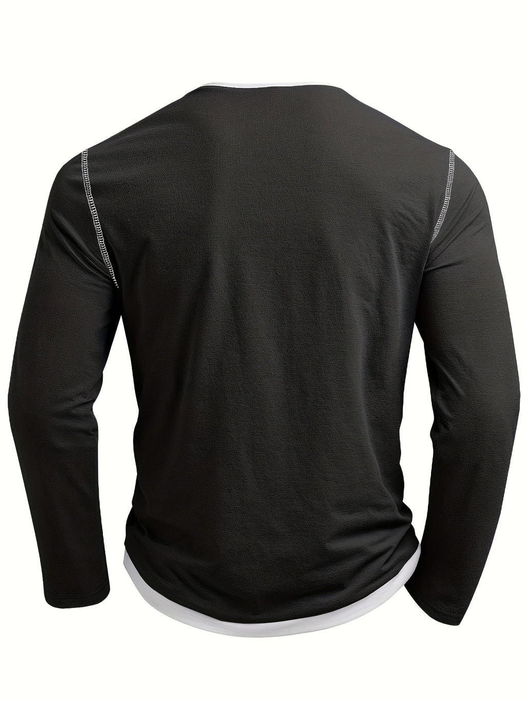 Notch-Neck Henley Shirt Long Sleeve Black Men's Top – Casual, Office, Everyday Layering