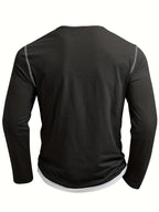 Notch-Neck Henley Shirt Long Sleeve Black Men's Top – Casual, Office, Everyday Layering