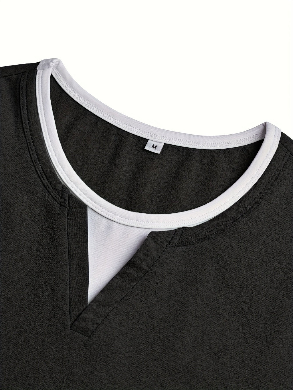 Notch-Neck Henley Shirt Long Sleeve Black Men's Top – Casual, Office, Everyday Layering