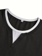 Notch-Neck Henley Shirt Long Sleeve Black Men's Top – Casual, Office, Everyday Layering