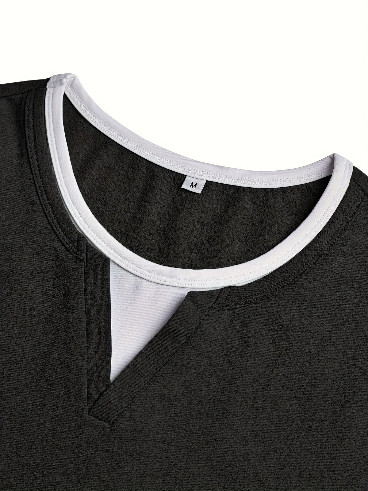Notch-Neck Henley Shirt Long Sleeve Black Men's Top – Casual, Office, Everyday Layering