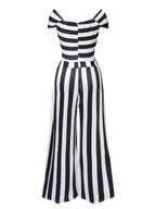 Off-Shoulder Jumpsuit Black White Striped Wide-Leg Women's – Party, Holiday, Casual Retro Outfit