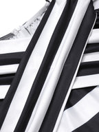 Off-Shoulder Jumpsuit Black White Striped Wide-Leg Women's – Party, Holiday, Casual Retro Outfit