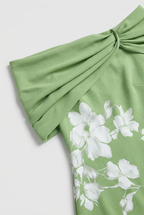 Off-Shoulder Midi Dress Green White Floral Women's – Wedding Guest, Cocktail, Occasion, Party