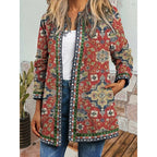 Open-Front Jacket Women's Ethnic Floral Print Long Sleeve Lightweight – Casual, Autumn Layering