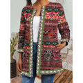 Open-Front Jacket Women's Ethnic Floral Print Long Sleeve Lightweight – Casual, Autumn Layering