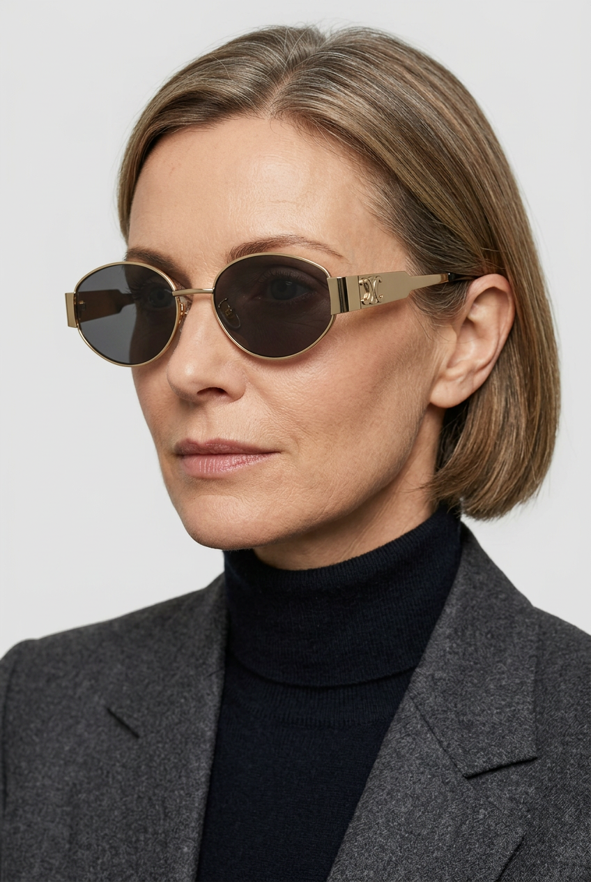 Oval Sunglasses Gold Metal Frame Black Lens Women's – Casual, Holiday, Gift, Everyday Wear