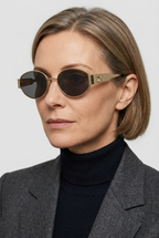 Oval Sunglasses Gold Metal Frame Black Lens Women's – Casual, Holiday, Gift, Everyday Wear