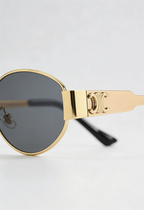 Oval Sunglasses Gold Metal Frame Black Lens Women's – Casual, Holiday, Gift, Everyday Wear