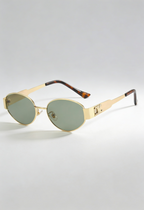 Oval Sunglasses Gold Metal Frame Black Lens Women's – Casual, Holiday, Gift, Everyday Wear