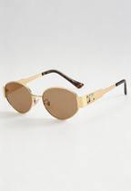 Oval Sunglasses Gold Metal Frame Black Lens Women's – Casual, Holiday, Gift, Everyday Wear