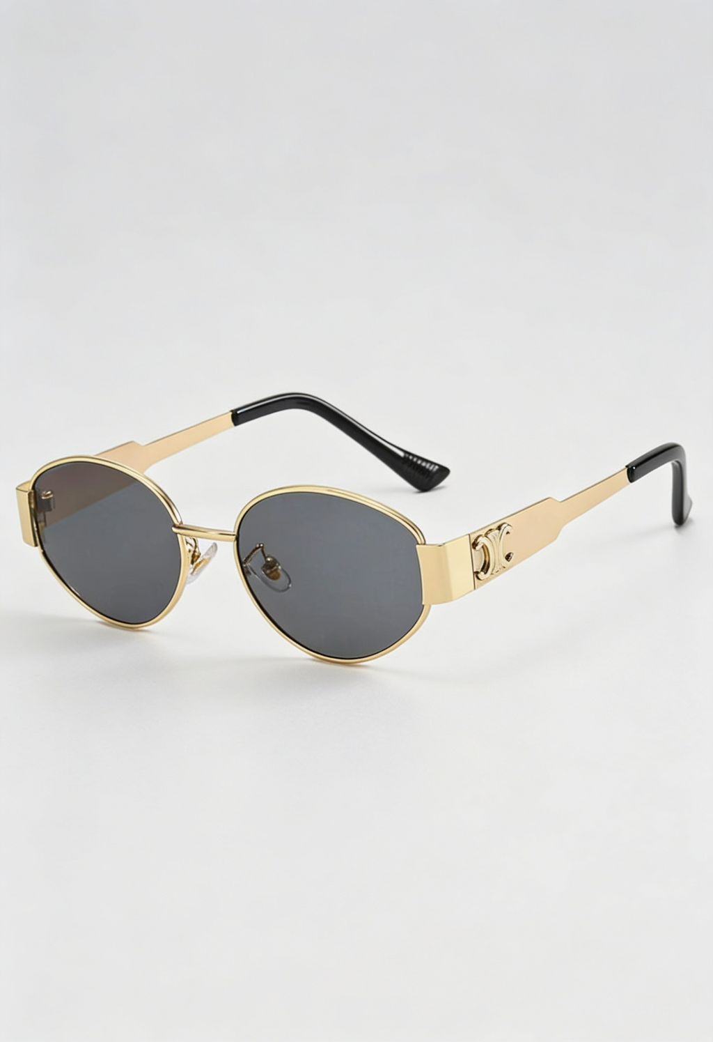 Oval Sunglasses Gold Metal Frame Black Lens Women's – Casual, Holiday, Gift, Everyday Wear