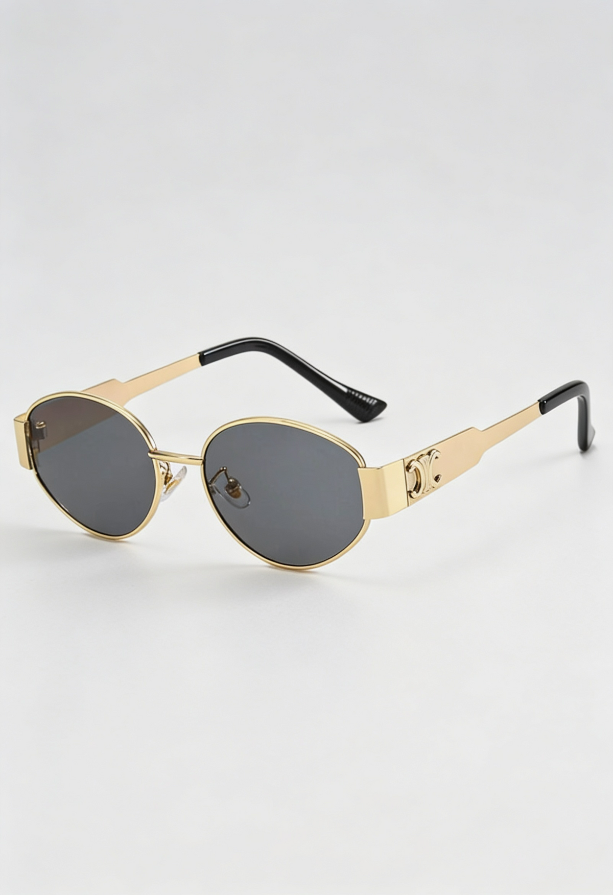 Oval Sunglasses Gold Metal Frame Black Lens Women's – Casual, Holiday, Gift, Everyday Wear