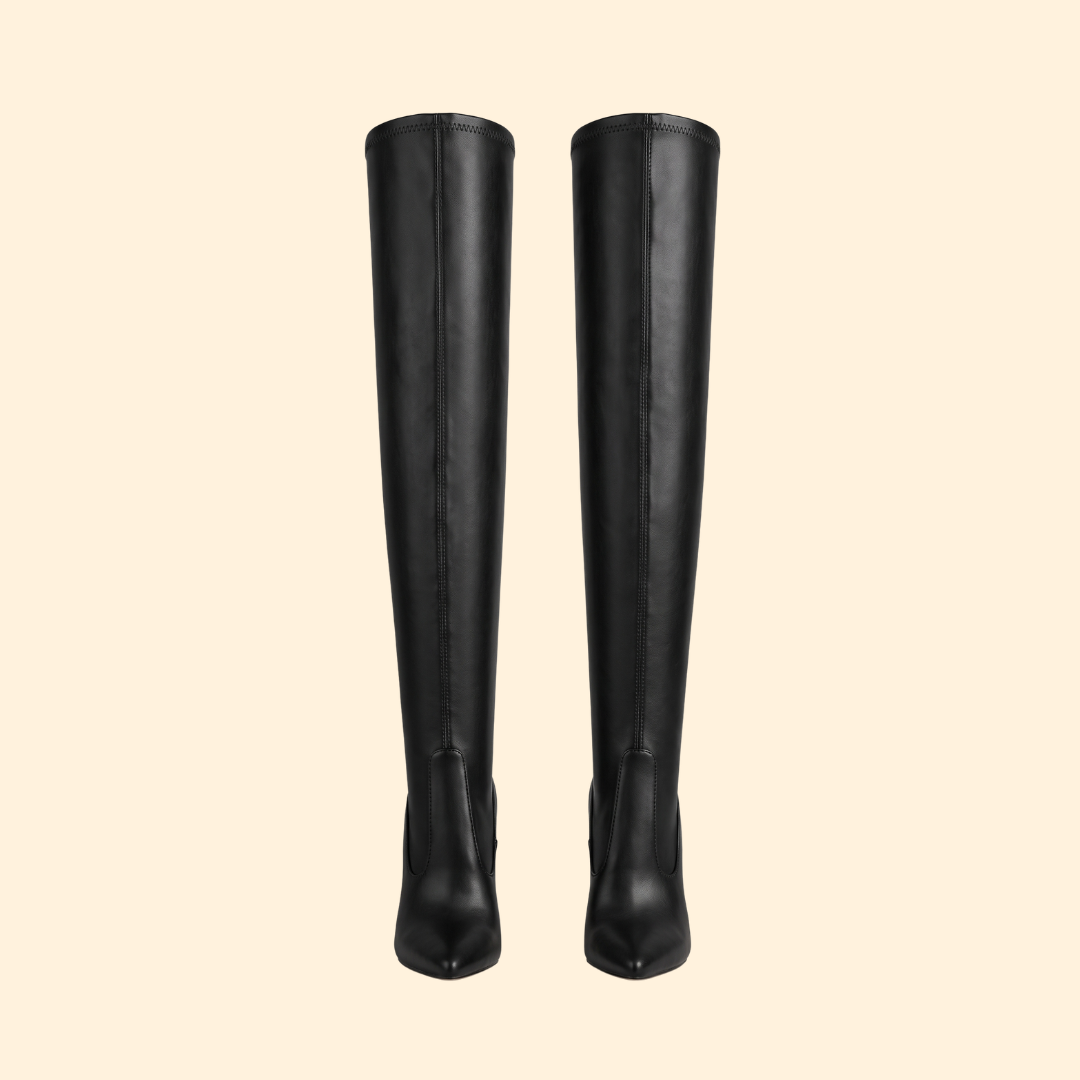 Over-The-Knee Boots Faux Leather Black Women's Heeled – Casual, Office, Holiday Outfit