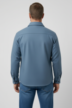 Overshirt Jacket Blue Men's Button Up with Chest Pockets – Casual, Layering Autumn Outerwear