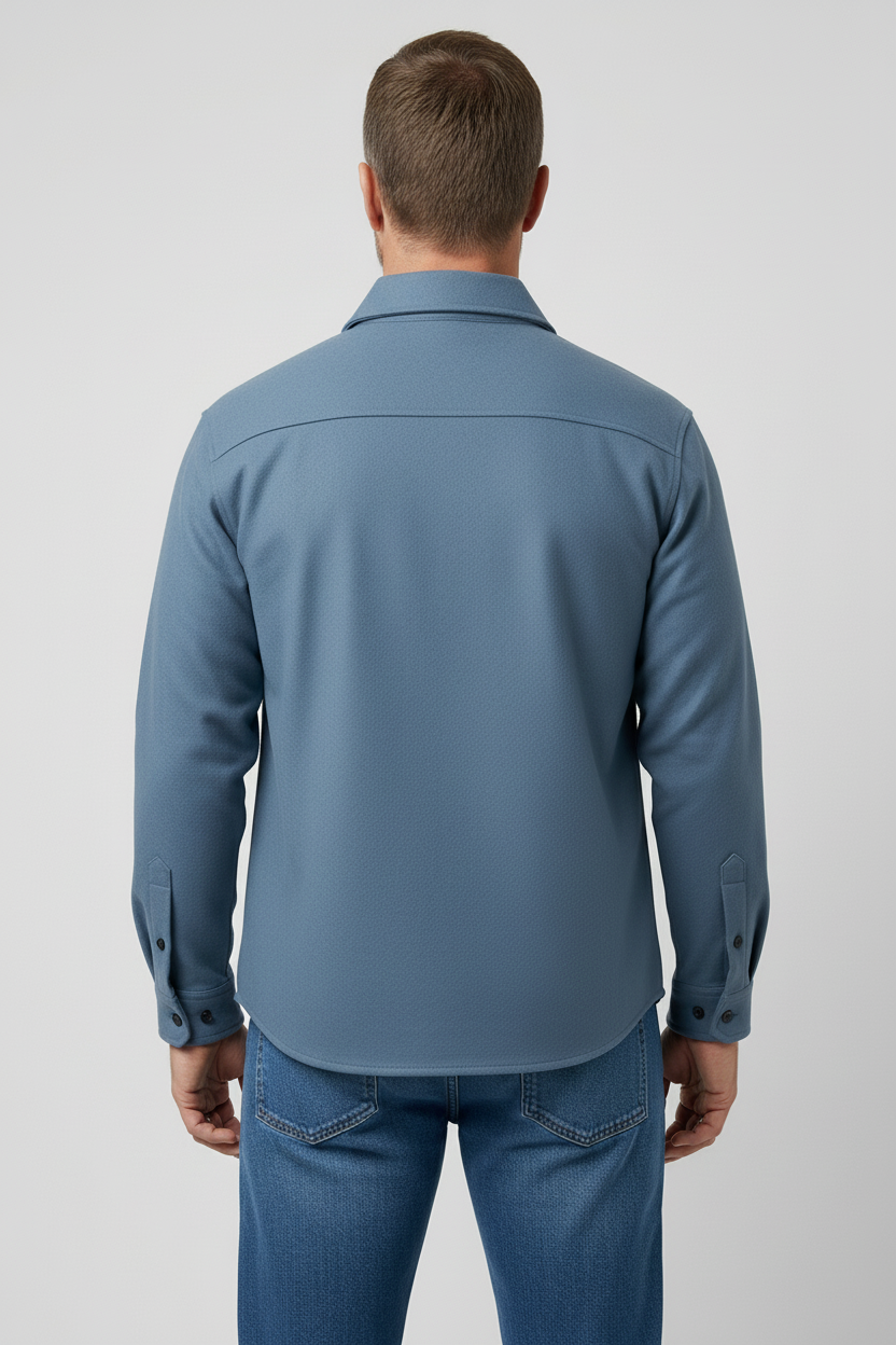 Overshirt Jacket Blue Men's Button Up with Chest Pockets – Casual, Layering Autumn Outerwear