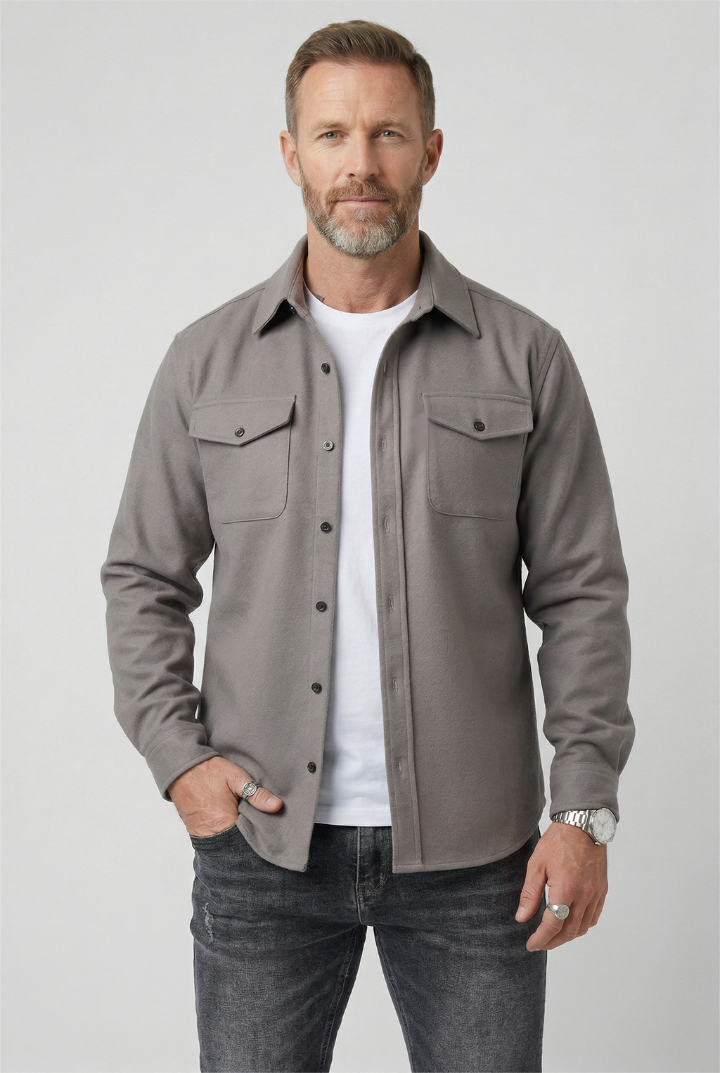 Overshirt Jacket Blue Men's Button Up with Chest Pockets – Casual, Layering Autumn Outerwear