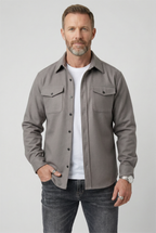 Overshirt Jacket Blue Men's Button Up with Chest Pockets – Casual, Layering Autumn Outerwear