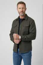 Overshirt Jacket Blue Men's Button Up with Chest Pockets – Casual, Layering Autumn Outerwear