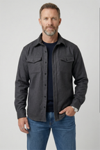 Overshirt Jacket Blue Men's Button Up with Chest Pockets – Casual, Layering Autumn Outerwear