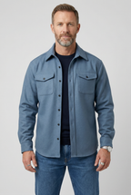 Overshirt Jacket Blue Men's Button Up with Chest Pockets – Casual, Layering Autumn Outerwear