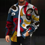 Overshirt Men's Abstract Print Long Sleeve Button-Up Shacket – Casual, Office, Holiday, Gift