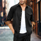 Overshirt Men's Navy Button-Front Shacket Long Sleeve – Casual, Office, Autumn Layering, Gift