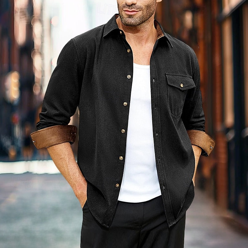 Overshirt Men's Navy Button-Front Shacket Long Sleeve – Casual, Office, Autumn Layering, Gift