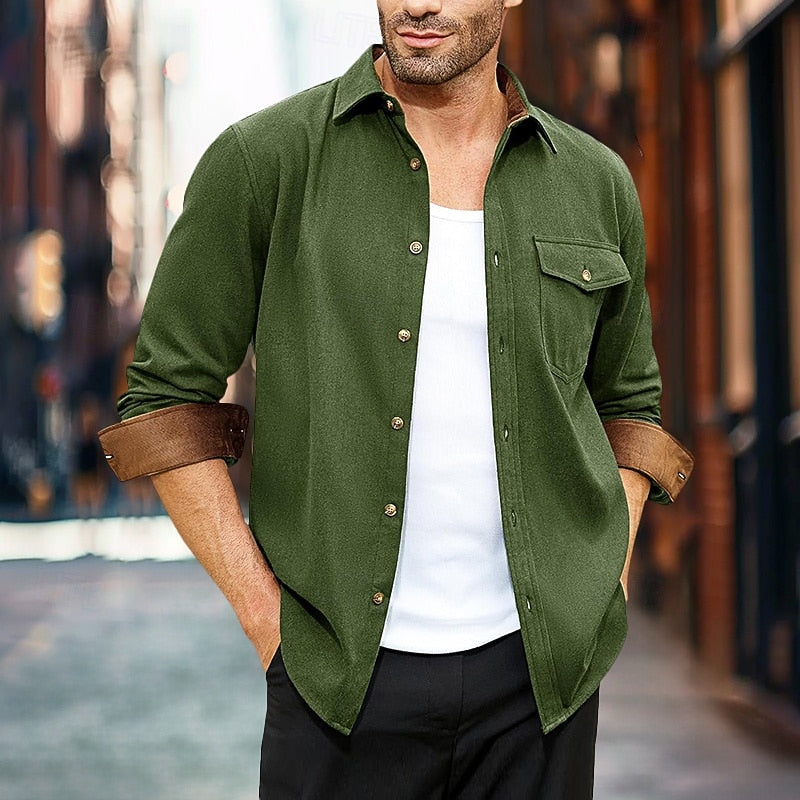 Overshirt Men's Navy Button-Front Shacket Long Sleeve – Casual, Office, Autumn Layering, Gift
