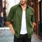 Overshirt Men's Navy Button-Front Shacket Long Sleeve – Casual, Office, Autumn Layering, Gift