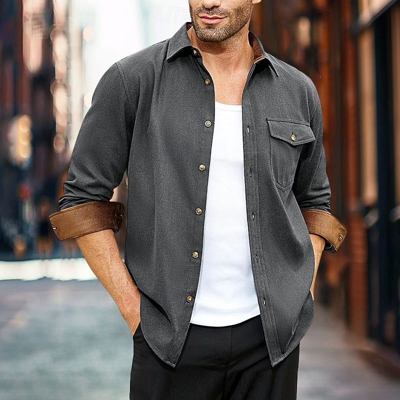 Overshirt Men's Navy Button-Front Shacket Long Sleeve – Casual, Office, Autumn Layering, Gift