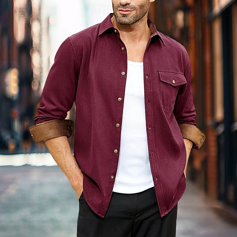 Overshirt Men's Navy Button-Front Shacket Long Sleeve – Casual, Office, Autumn Layering, Gift