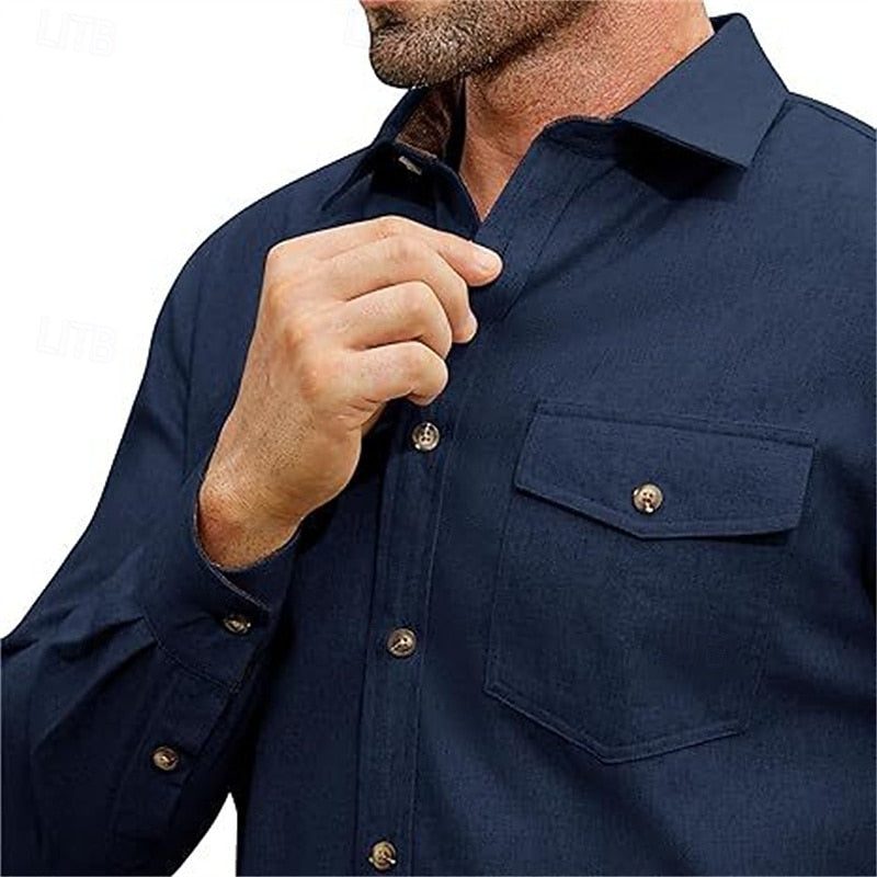 Overshirt Men's Navy Button-Front Shacket Long Sleeve – Casual, Office, Autumn Layering, Gift